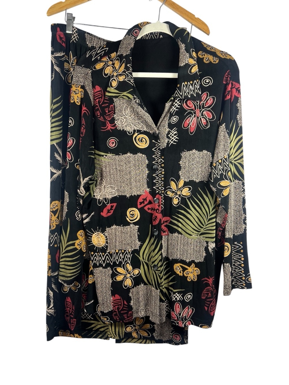Vikki Vi 2 Piece Skirt Matching Set Floral Foliage Artsy Abstract 1X